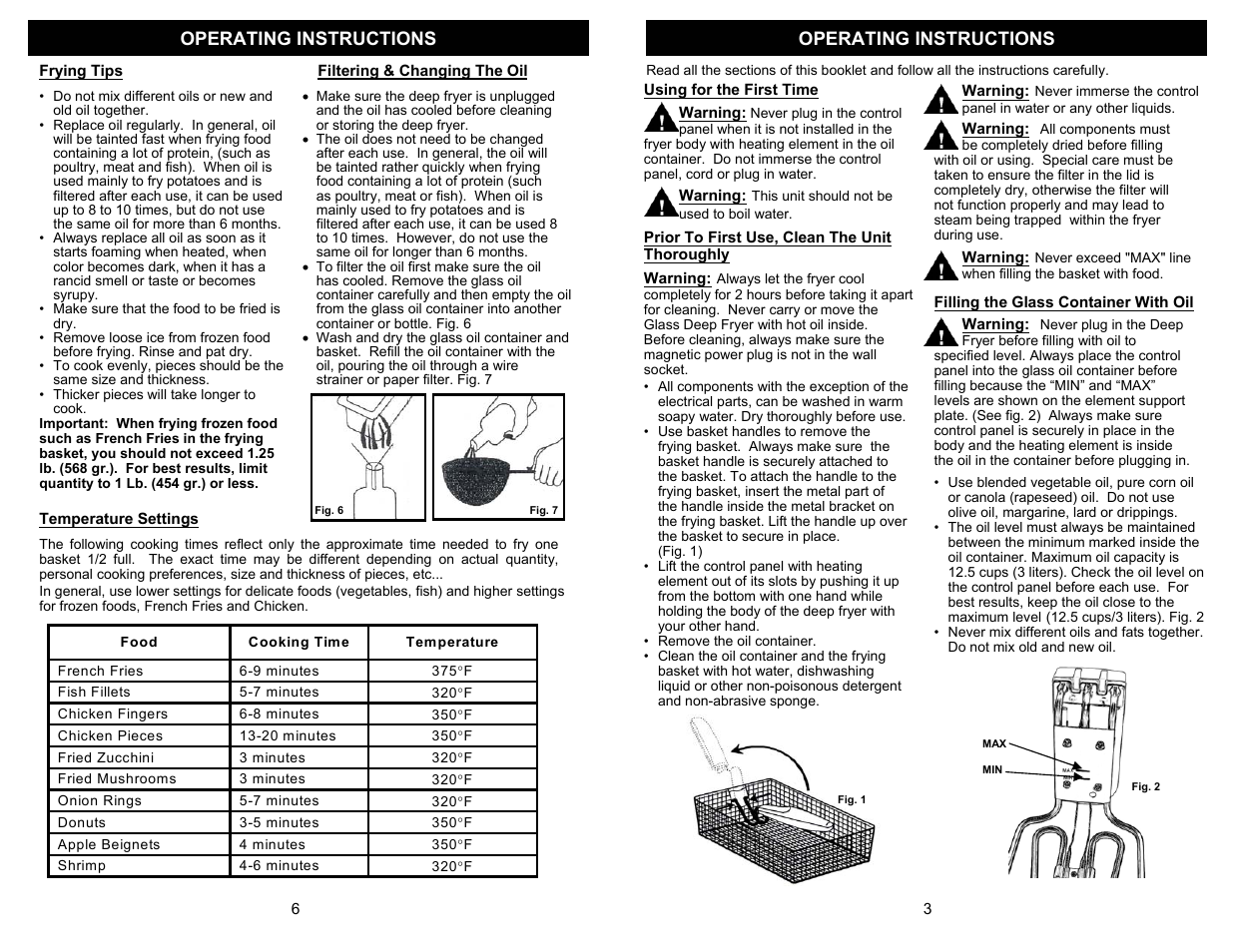 Operating instructions | Bravetti GLASS DEEP FRYER K4305H User Manual | Page 5 / 6