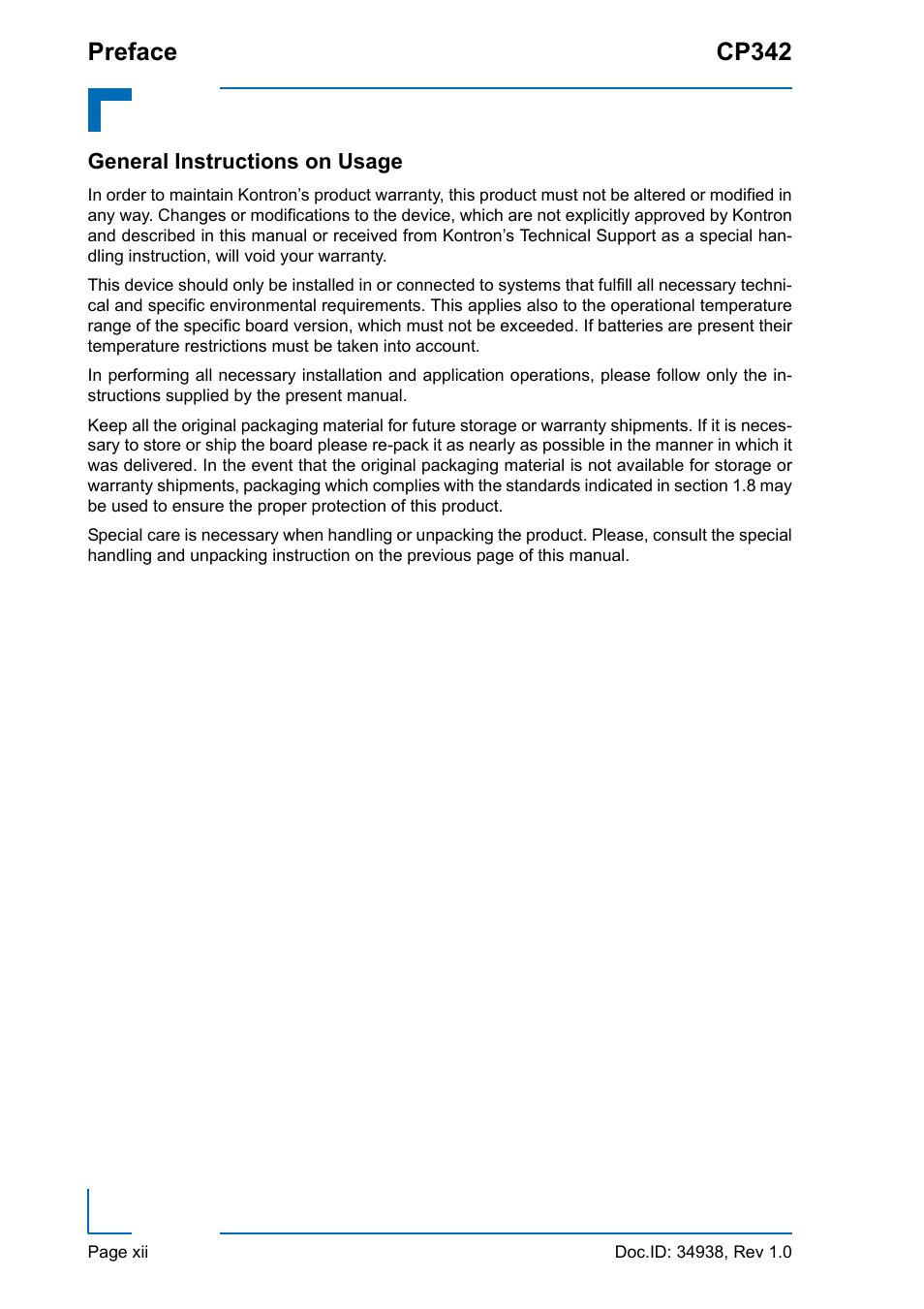 General instructions on usage, Preface cp342 | Kontron CP342 User Manual | Page 12 / 52