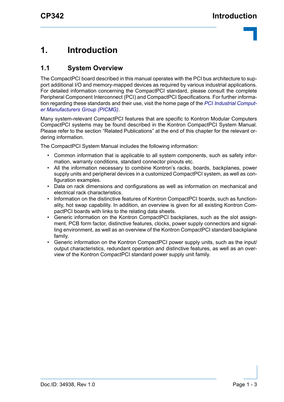 Introduction, 1 system overview, Introduction - 3 | 1 system overview - 3, Cp342 introduction | Kontron CP342 User Manual | Page 17 / 52