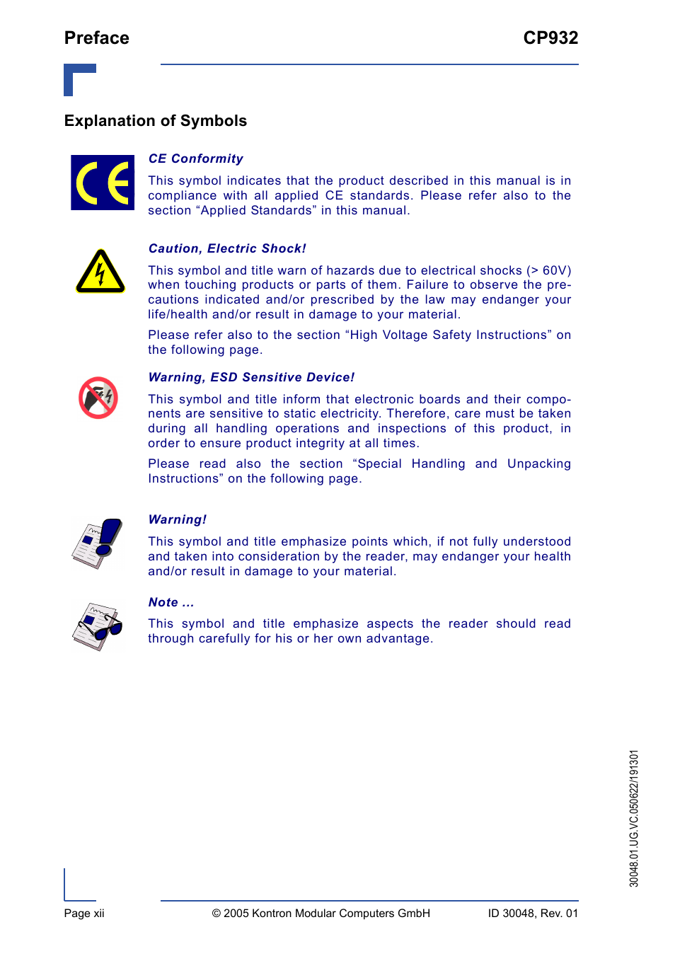 Explanation of symbols, Preface cp932 | Kontron CP932 User Manual | Page 12 / 52