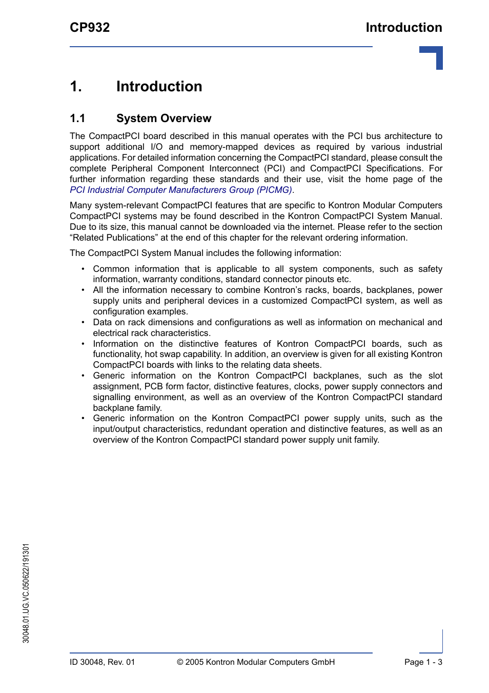 Introduction, 1 system overview, Cp932 introduction | Kontron CP932 User Manual | Page 19 / 52