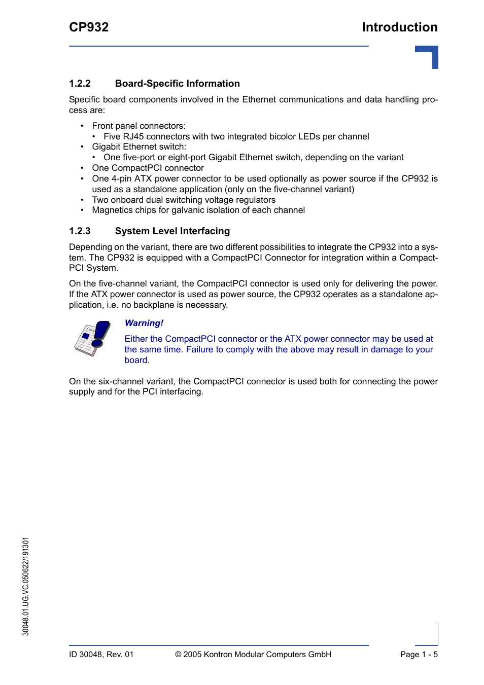 2 board-specific information, 3 system level interfacing, Board-specific information | System level interfacing, Cp932 introduction | Kontron CP932 User Manual | Page 21 / 52
