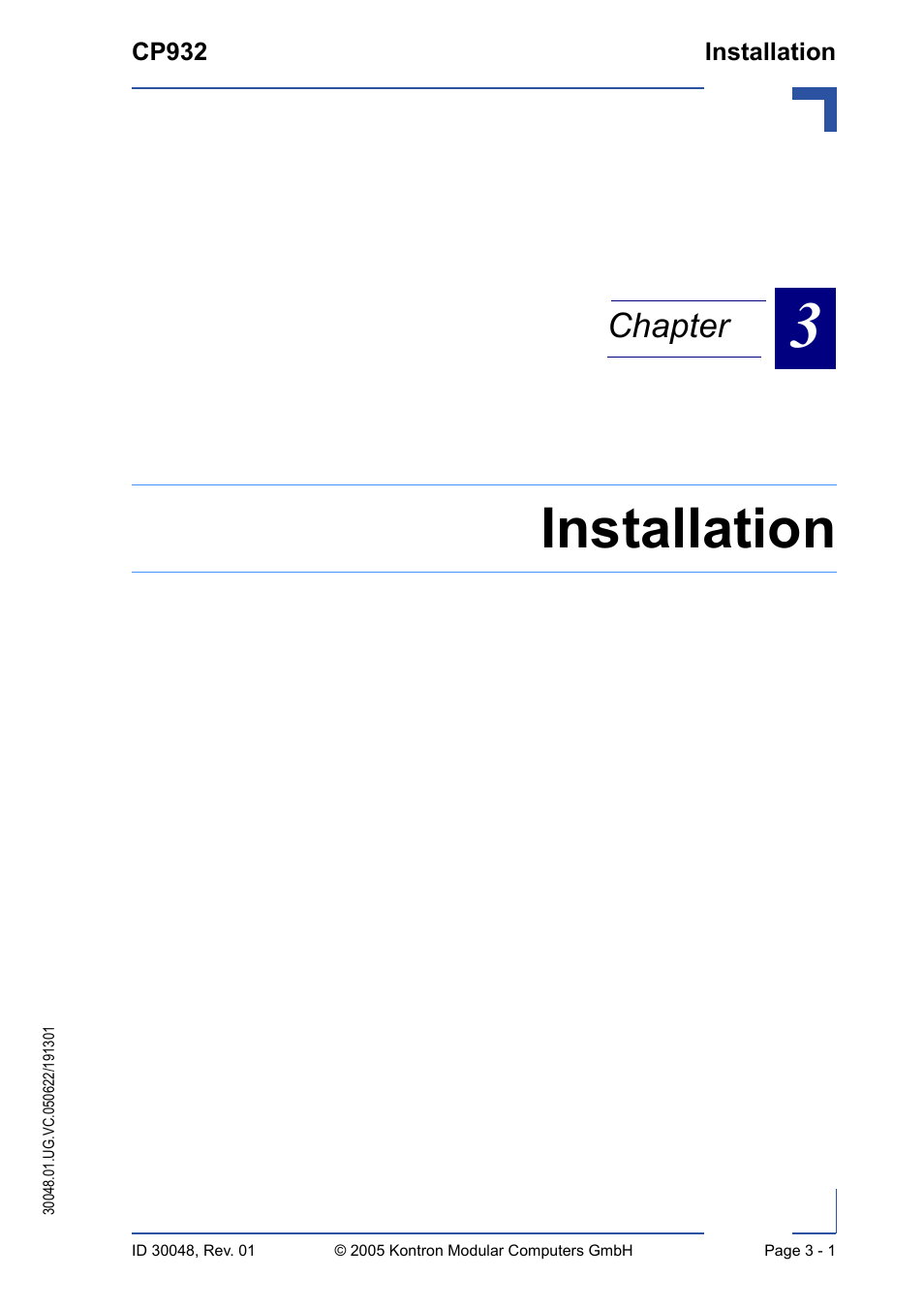 Installation, Chapter | Kontron CP932 User Manual | Page 37 / 52