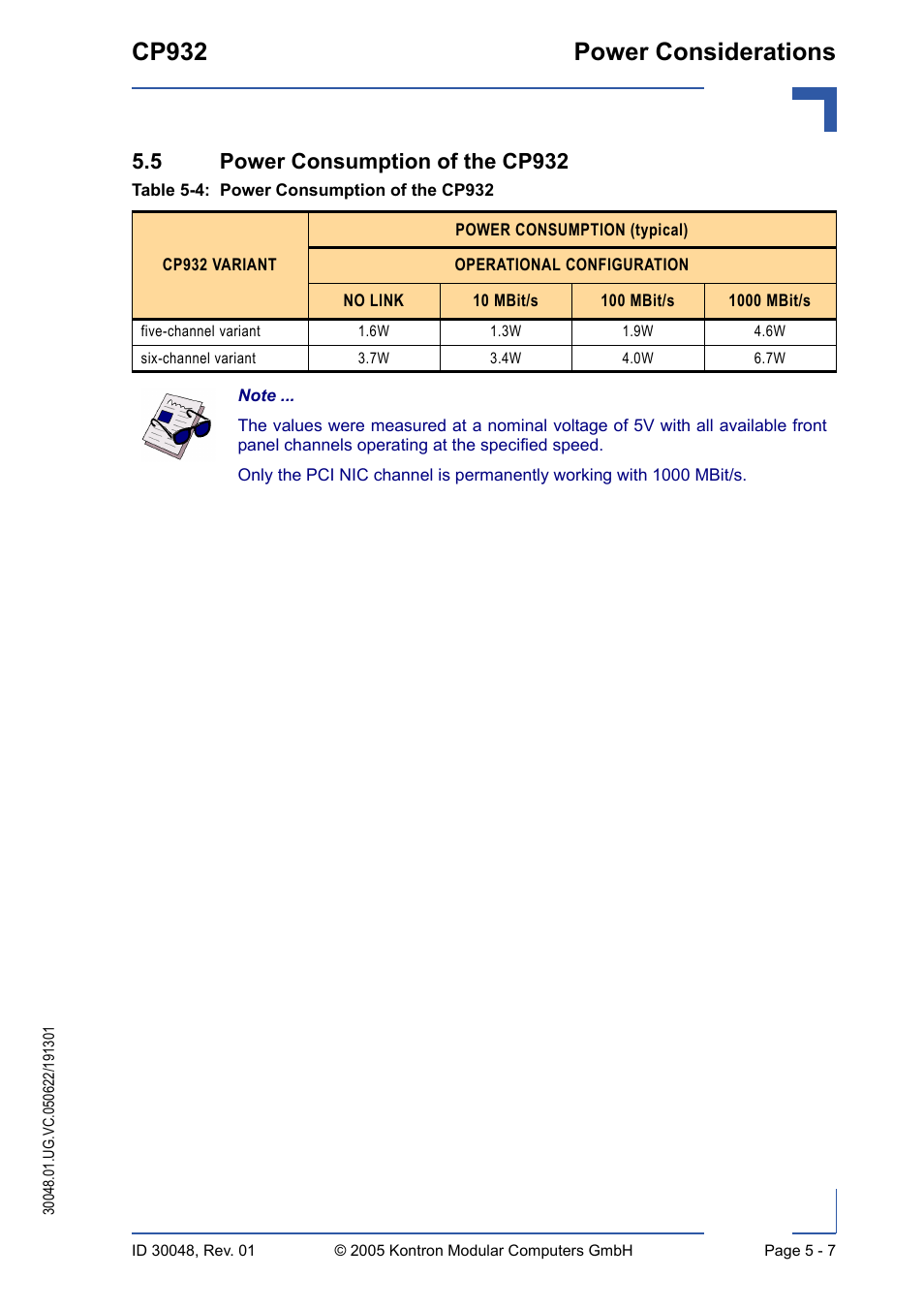 5 power consumption of the cp932, 5 power consumption of the cp932 - 7, Power consumption of the cp932 - 7 | Cp932 power considerations | Kontron CP932 User Manual | Page 51 / 52