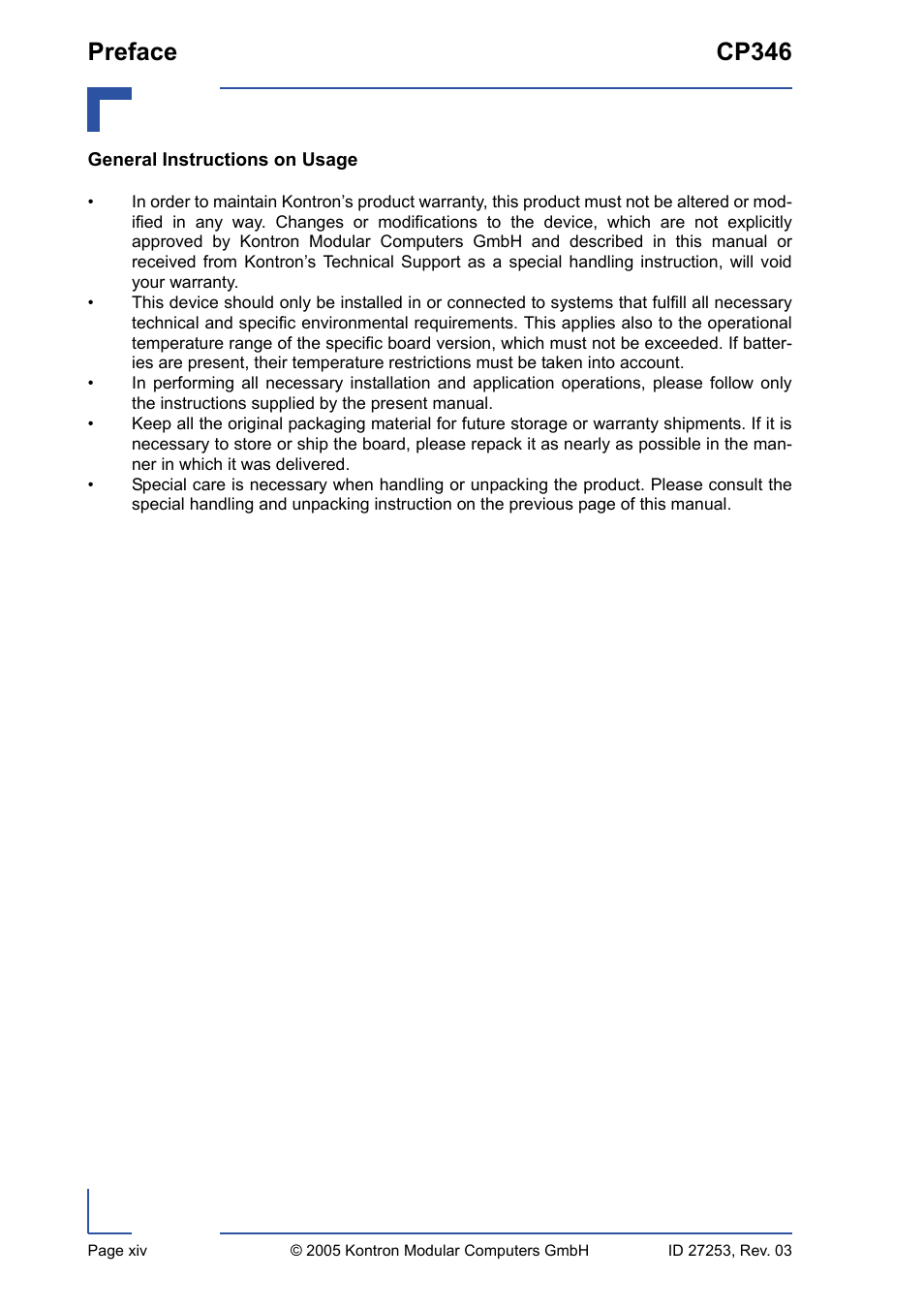 General instructions on usage, Preface cp346 | Kontron CP346 User Manual | Page 14 / 72