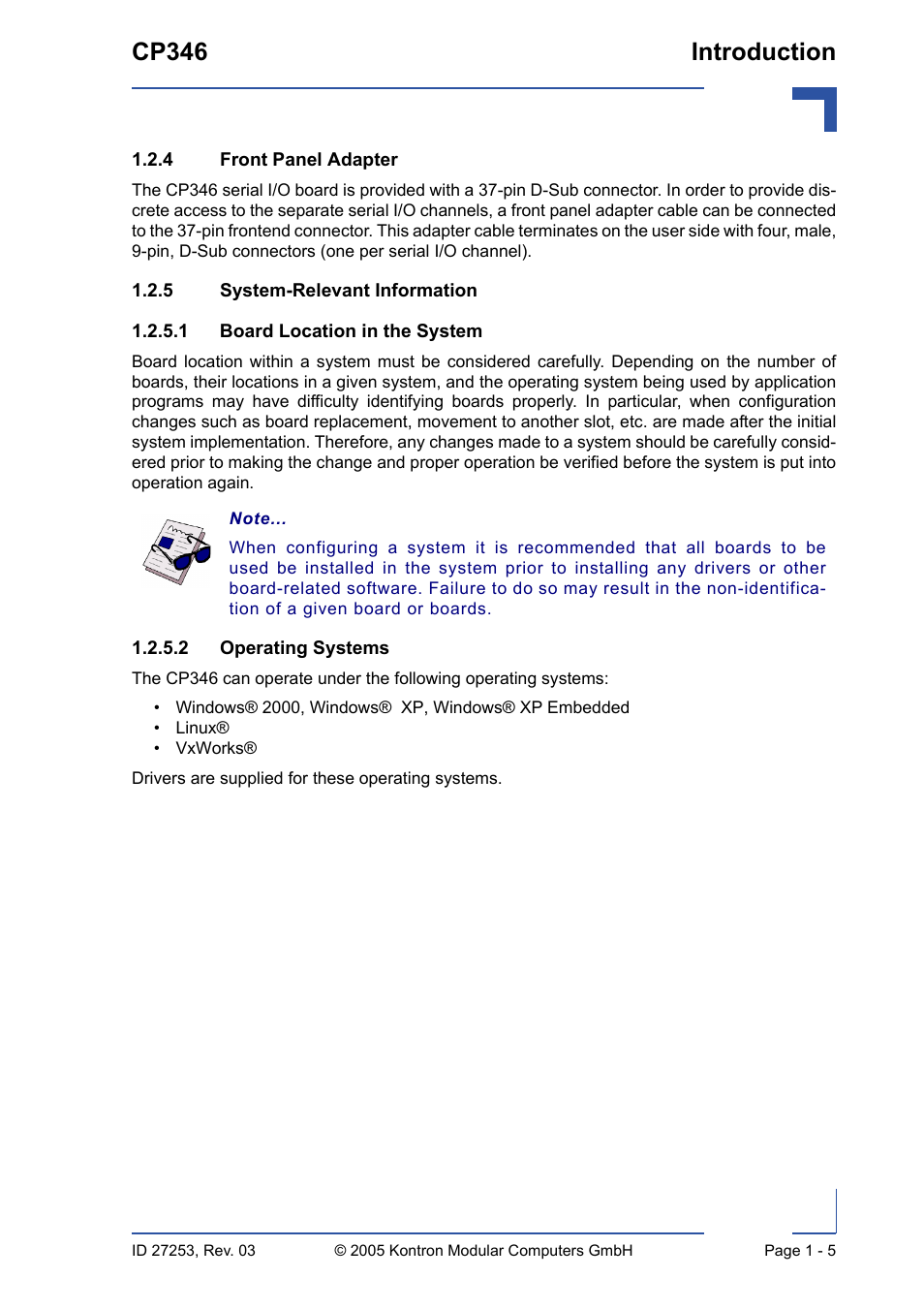 4 front panel adapter, 5 system-relevant information, Front panel adapter - 5 | System-relevant information - 5, Cp346 introduction | Kontron CP346 User Manual | Page 21 / 72