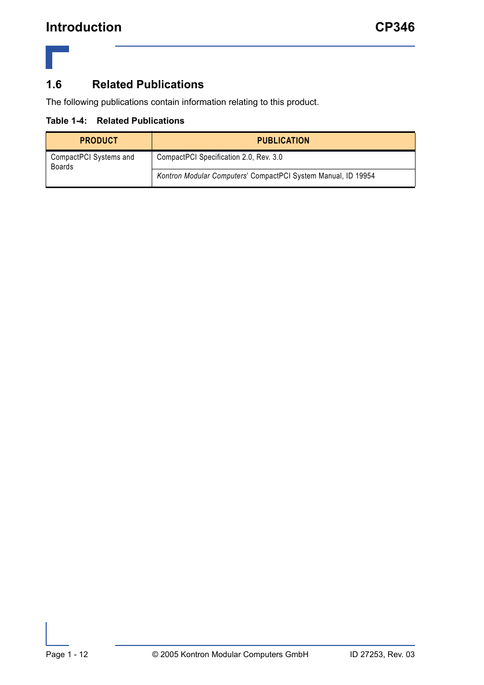 6 related publications, 6 related publications - 12, Related publications - 12 | Introduction cp346 | Kontron CP346 User Manual | Page 28 / 72
