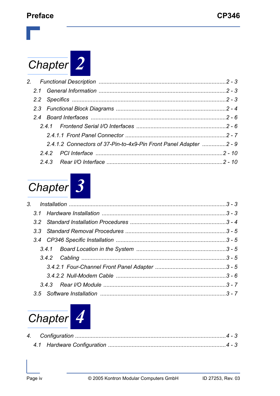 Chapter | Kontron CP346 User Manual | Page 4 / 72