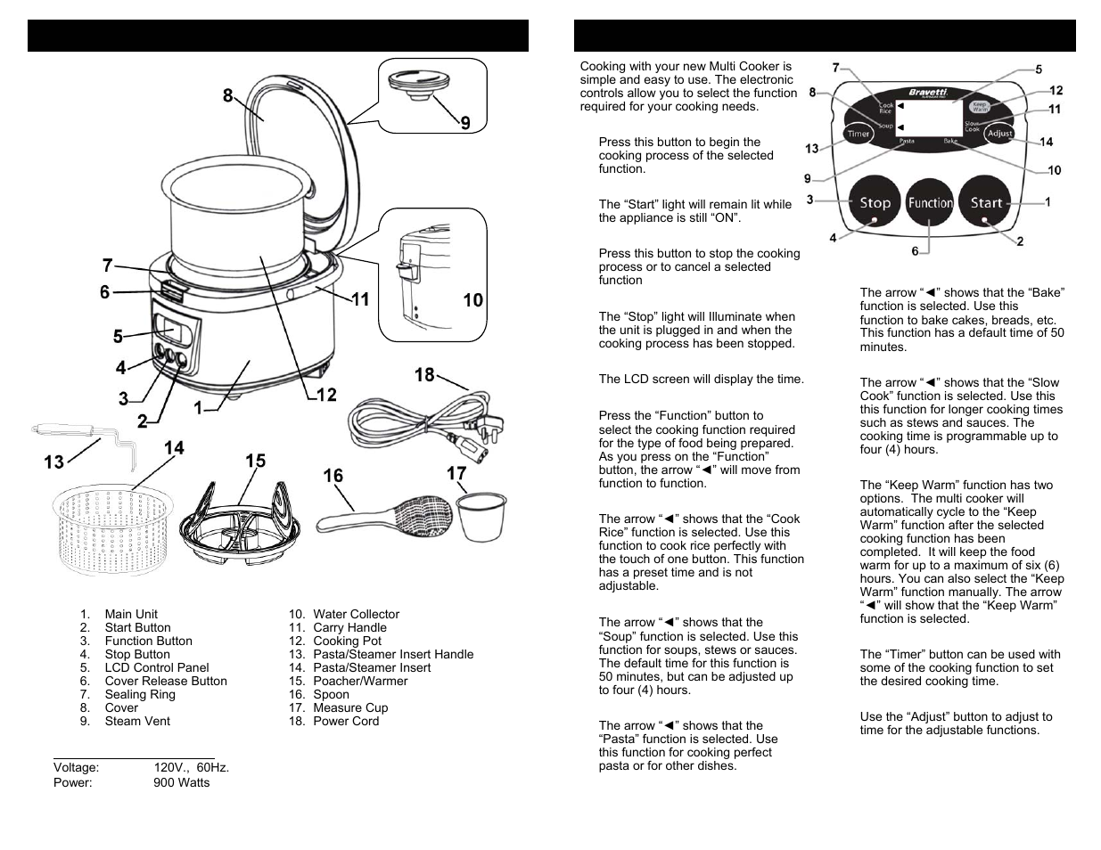 Parts and components, Features of your multi cooker | Bravetti PLATINUM PRO MC665H User Manual | Page 3 / 10
