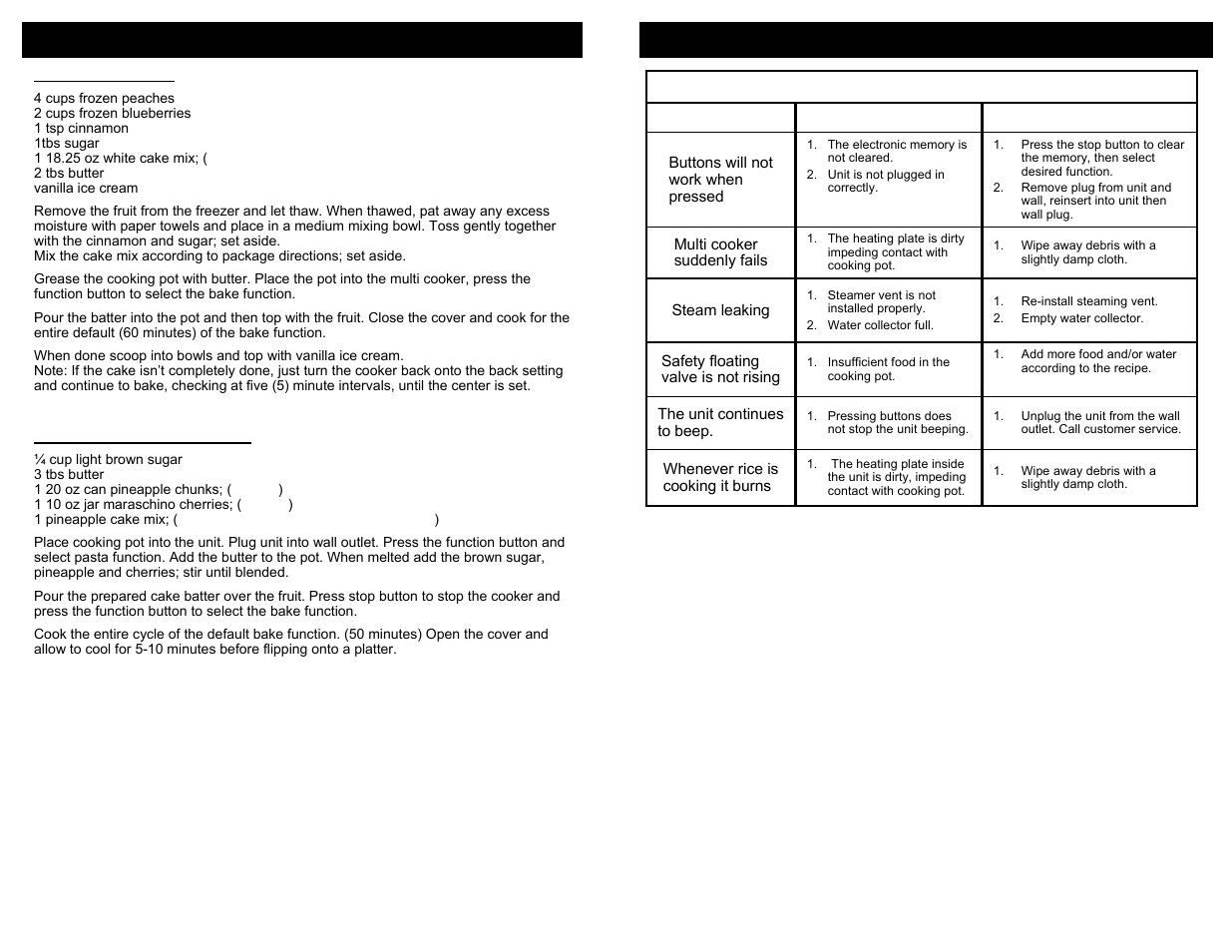 Recipes, Troubleshooting | Bravetti PLATINUM PRO MC665H User Manual | Page 9 / 10
