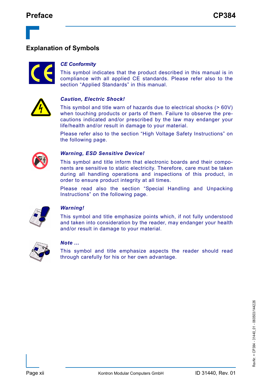 Explanation of symbols, Preface cp384 | Kontron CP384 User Manual | Page 12 / 66