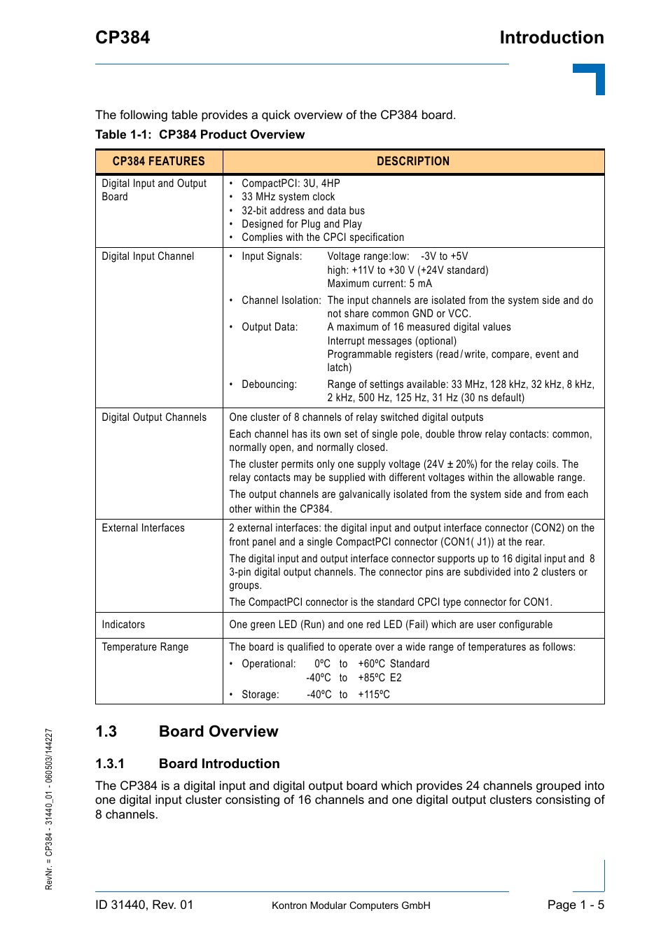 3 board overview, 1 board introduction, 3 board overview - 5 | Board introduction - 5, Introduction cp384 | Kontron CP384 User Manual | Page 21 / 66