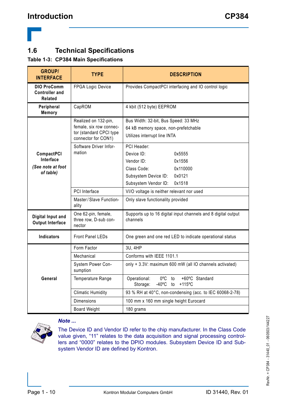 6 technical specifications, Introduction cp384 | Kontron CP384 User Manual | Page 26 / 66