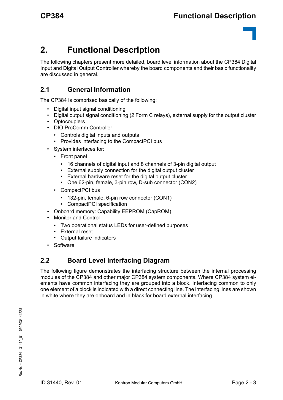 Functional description, 1 general information, 2 board level interfacing diagram | Functional description cp384 | Kontron CP384 User Manual | Page 33 / 66