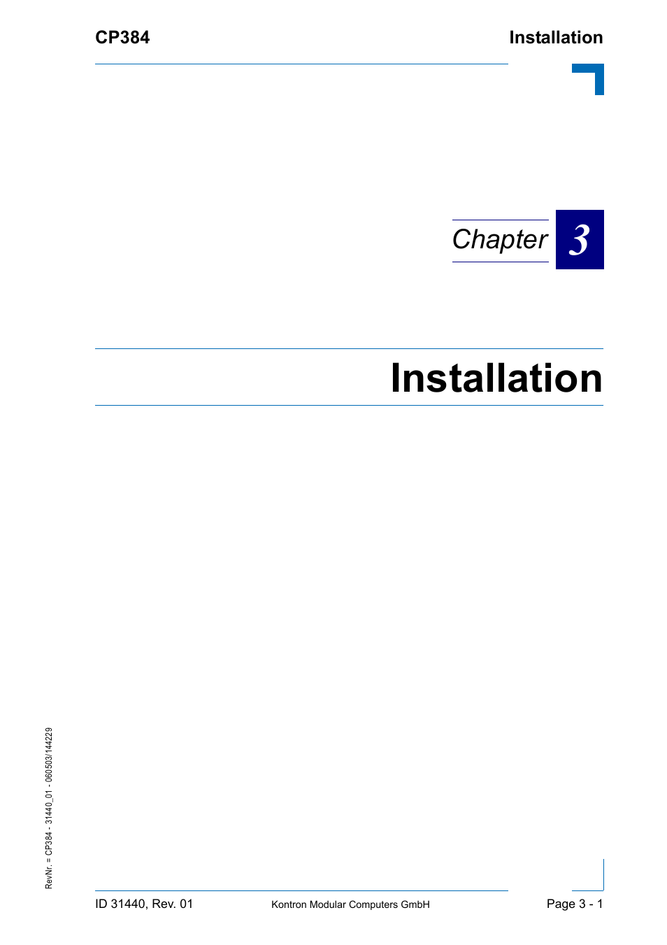 Installation, Chapter | Kontron CP384 User Manual | Page 41 / 66