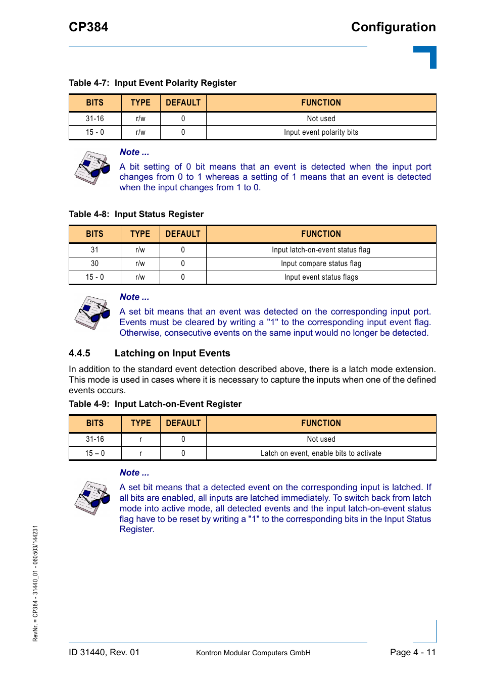 5 latching on input events, Latching on input events - 11, Configuration cp384 | Kontron CP384 User Manual | Page 57 / 66