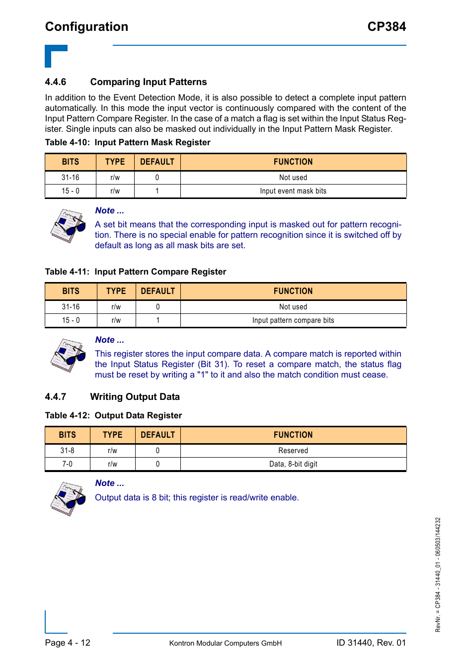 6 comparing input patterns, 7 writing output data, Comparing input patterns - 12 | Writing output data - 12, Configuration cp384 | Kontron CP384 User Manual | Page 58 / 66