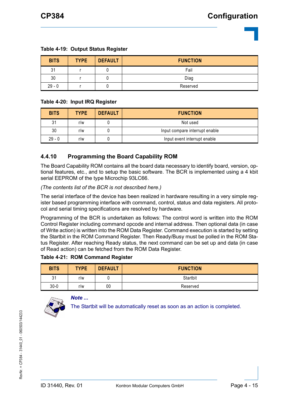 10 programming the board capability rom, 10 programming the board capability rom - 15, Configuration cp384 | Kontron CP384 User Manual | Page 61 / 66