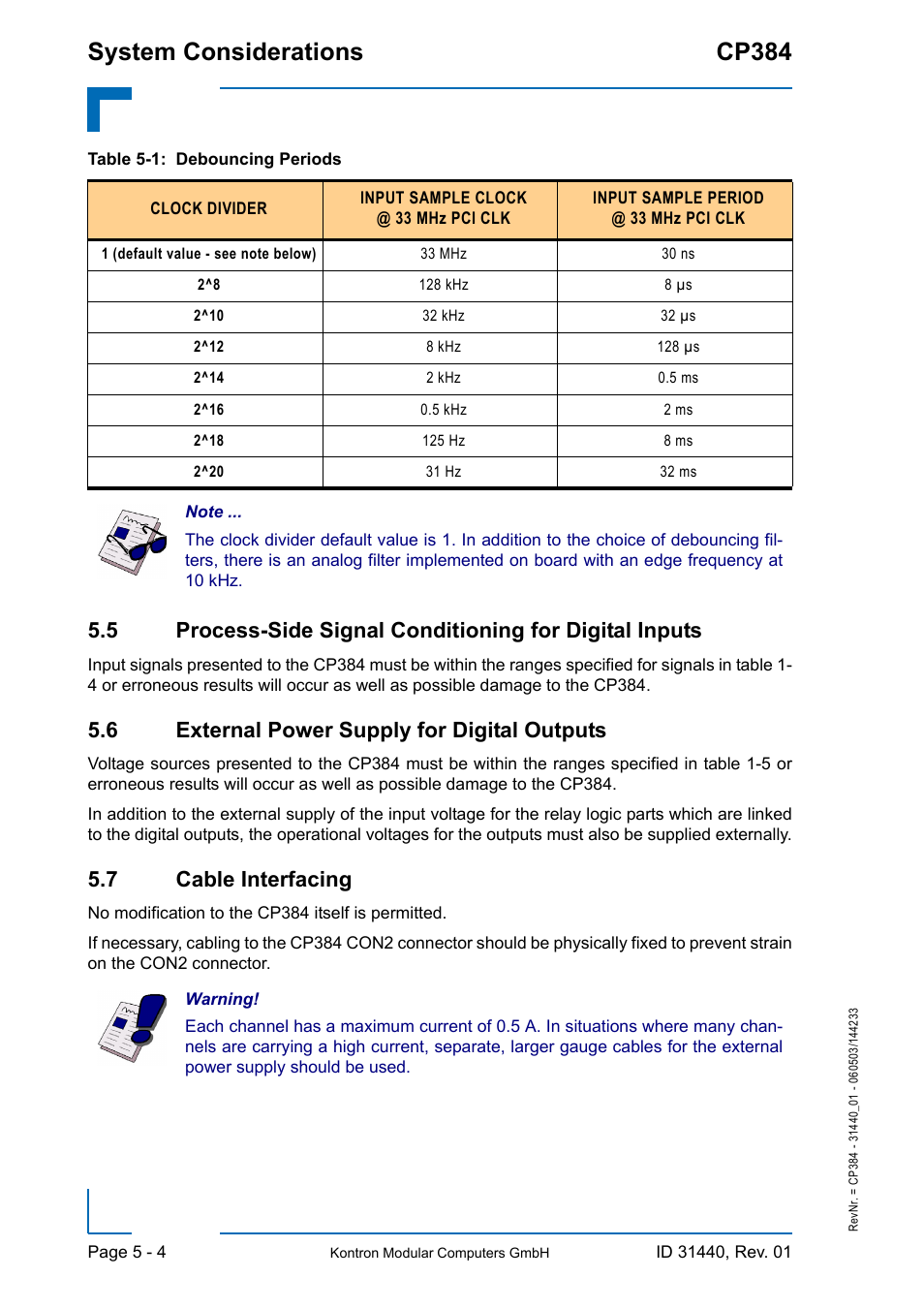 6 external power supply for digital outputs, 7 cable interfacing, System considerations cp384 | Kontron CP384 User Manual | Page 66 / 66