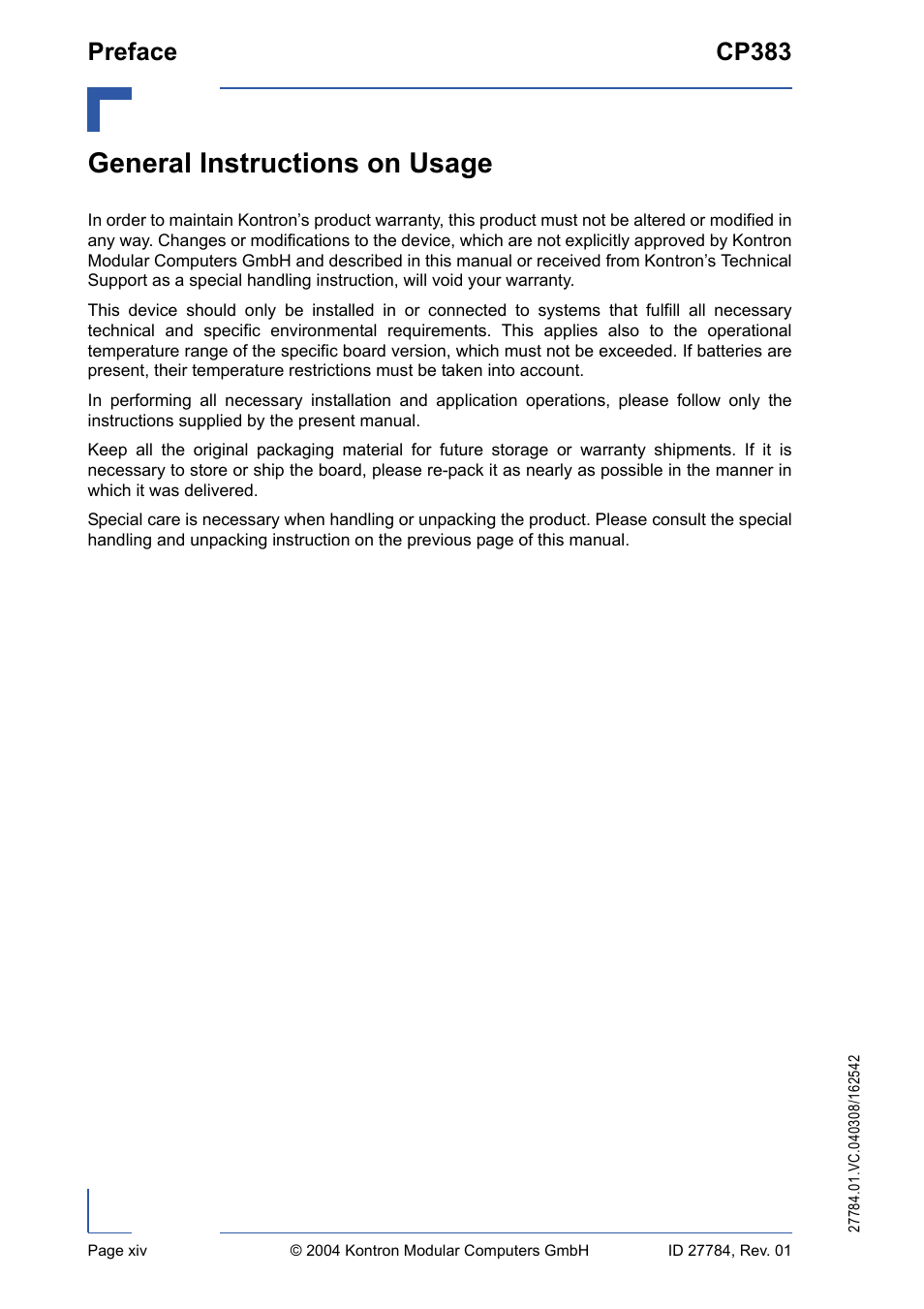 General instructions on usage, Preface cp383 | Kontron CP383 User Manual | Page 14 / 74