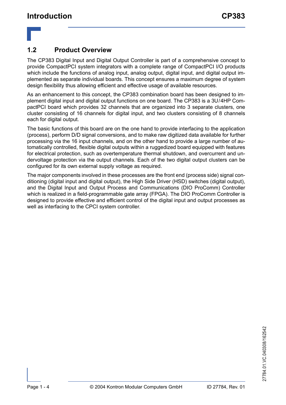 2 product overview, 2 product overview - 4, Introduction cp383 | Kontron CP383 User Manual | Page 20 / 74