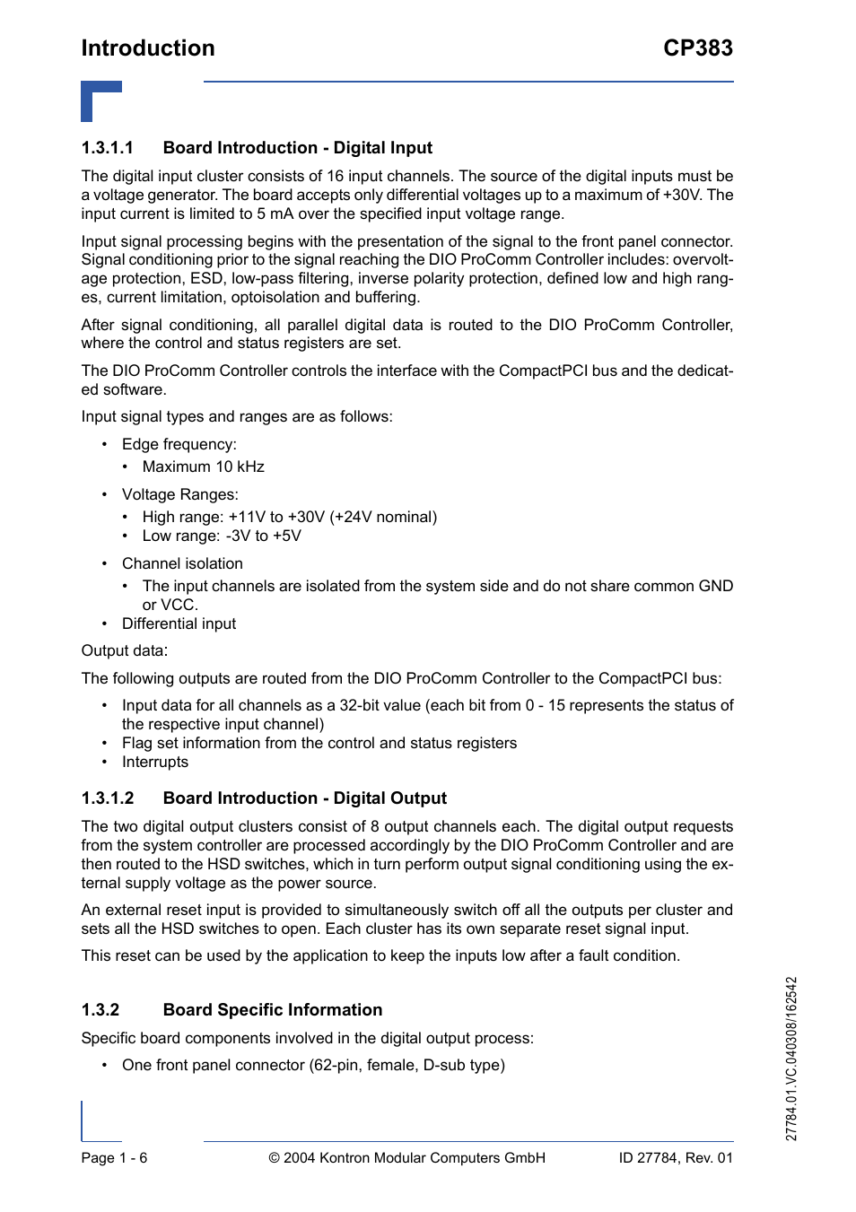 2 board specific information, Board specific information - 6, Introduction cp383 | Kontron CP383 User Manual | Page 22 / 74