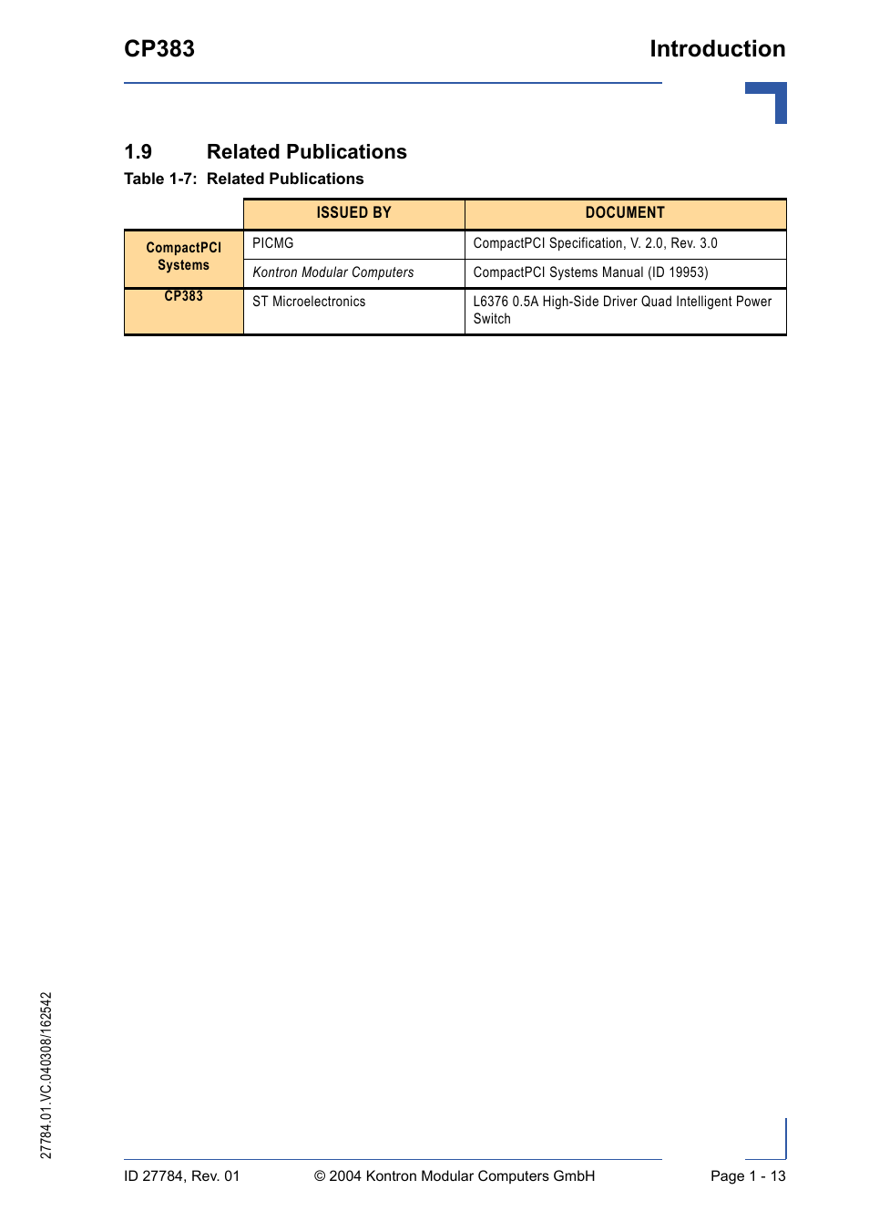 9 related publications, Cp383 introduction | Kontron CP383 User Manual | Page 29 / 74