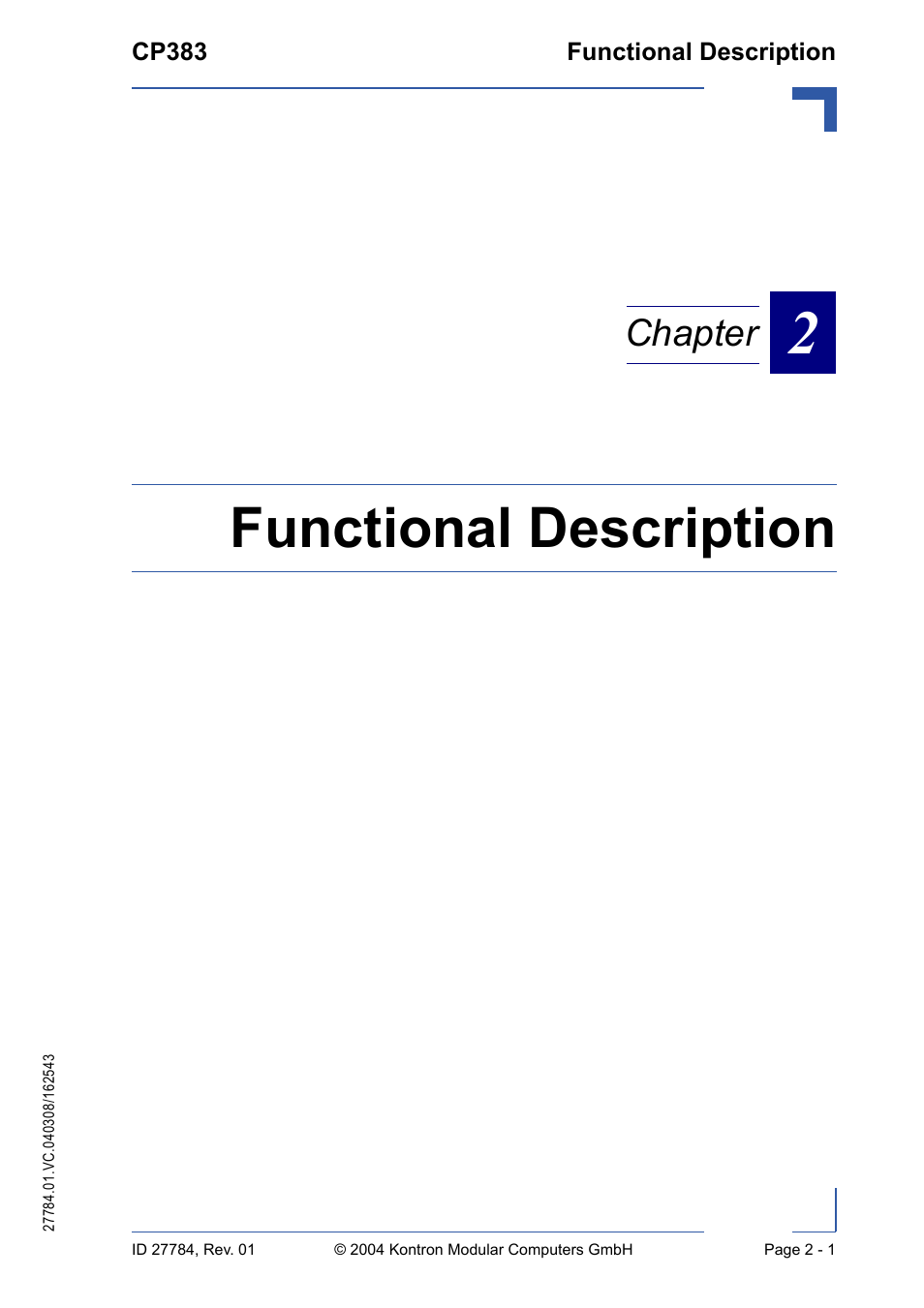 Functional description, Chapter | Kontron CP383 User Manual | Page 31 / 74