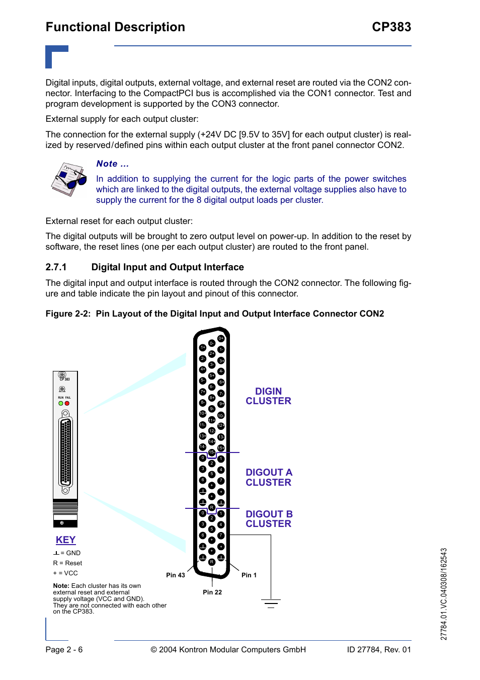 1 digital input and output interface, Digital input and output interface - 6, Functional description cp383 | Kontron CP383 User Manual | Page 36 / 74