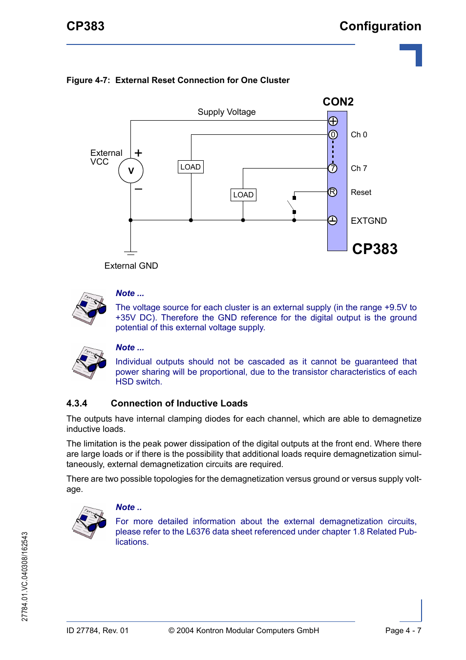 4 connection of inductive loads, Connection of inductive loads - 7, Cp383 | Cp383 configuration, Con2 | Kontron CP383 User Manual | Page 53 / 74