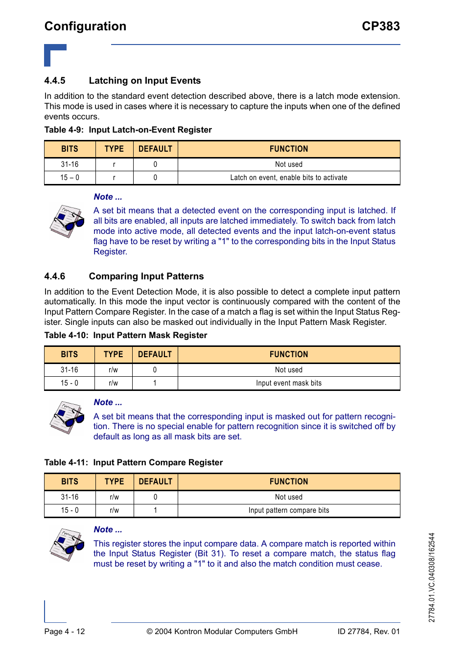 5 latching on input events, 6 comparing input patterns, Latching on input events - 12 | Comparing input patterns - 12, Configuration cp383 | Kontron CP383 User Manual | Page 58 / 74