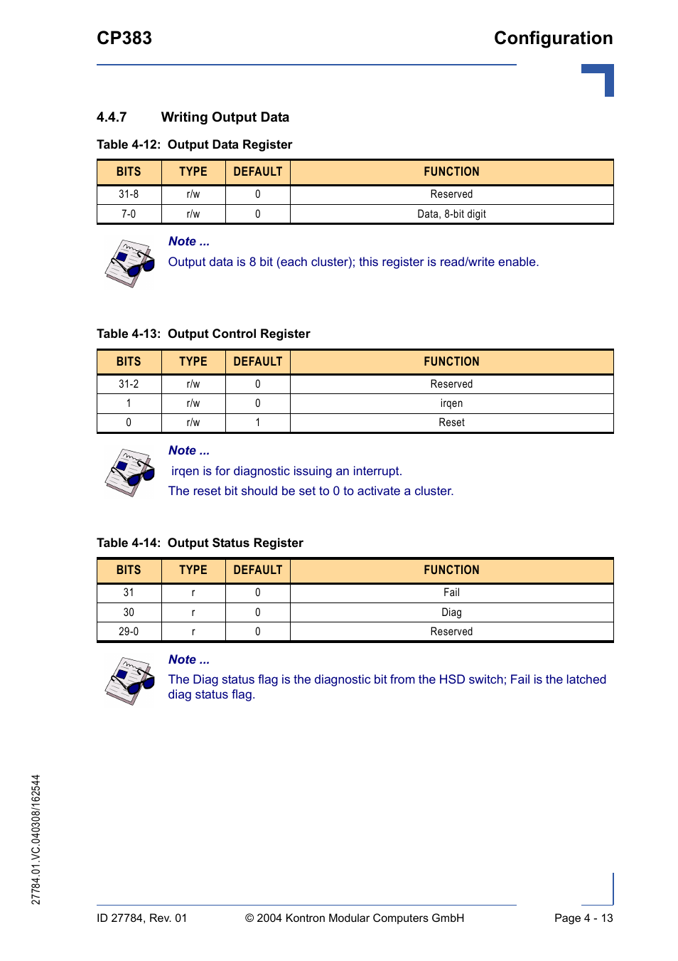 7 writing output data, Writing output data - 13, Cp383 configuration | Kontron CP383 User Manual | Page 59 / 74