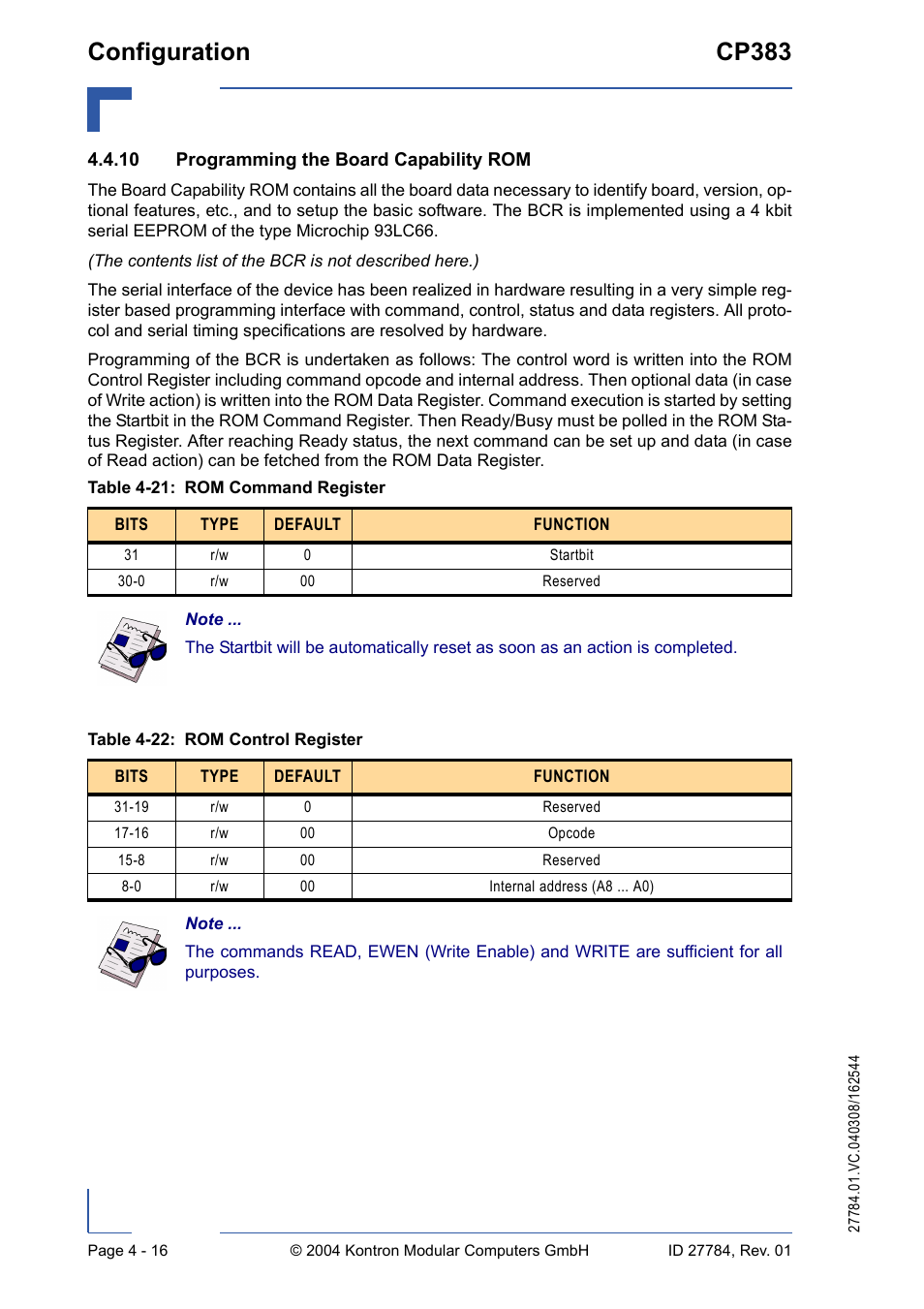 10 programming the board capability rom, 10 programming the board capability rom - 16, Configuration cp383 | Kontron CP383 User Manual | Page 62 / 74