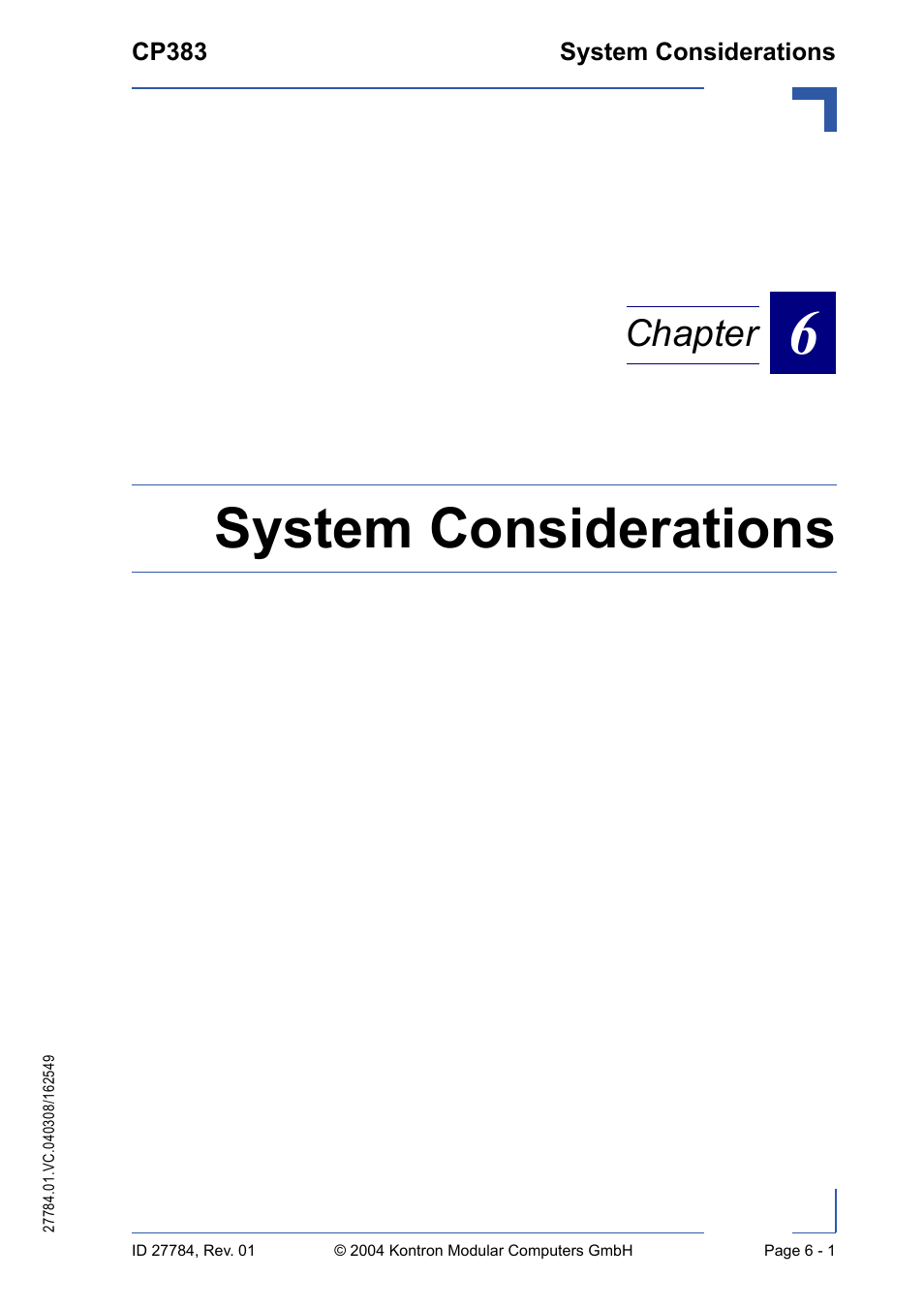 System considerations, Chapter | Kontron CP383 User Manual | Page 71 / 74