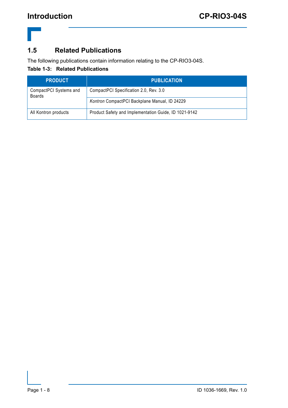 5 related publications, 5 related publications - 8, Introduction cp-rio3-04s | Kontron CP-RIO3-04S User Manual | Page 20 / 38