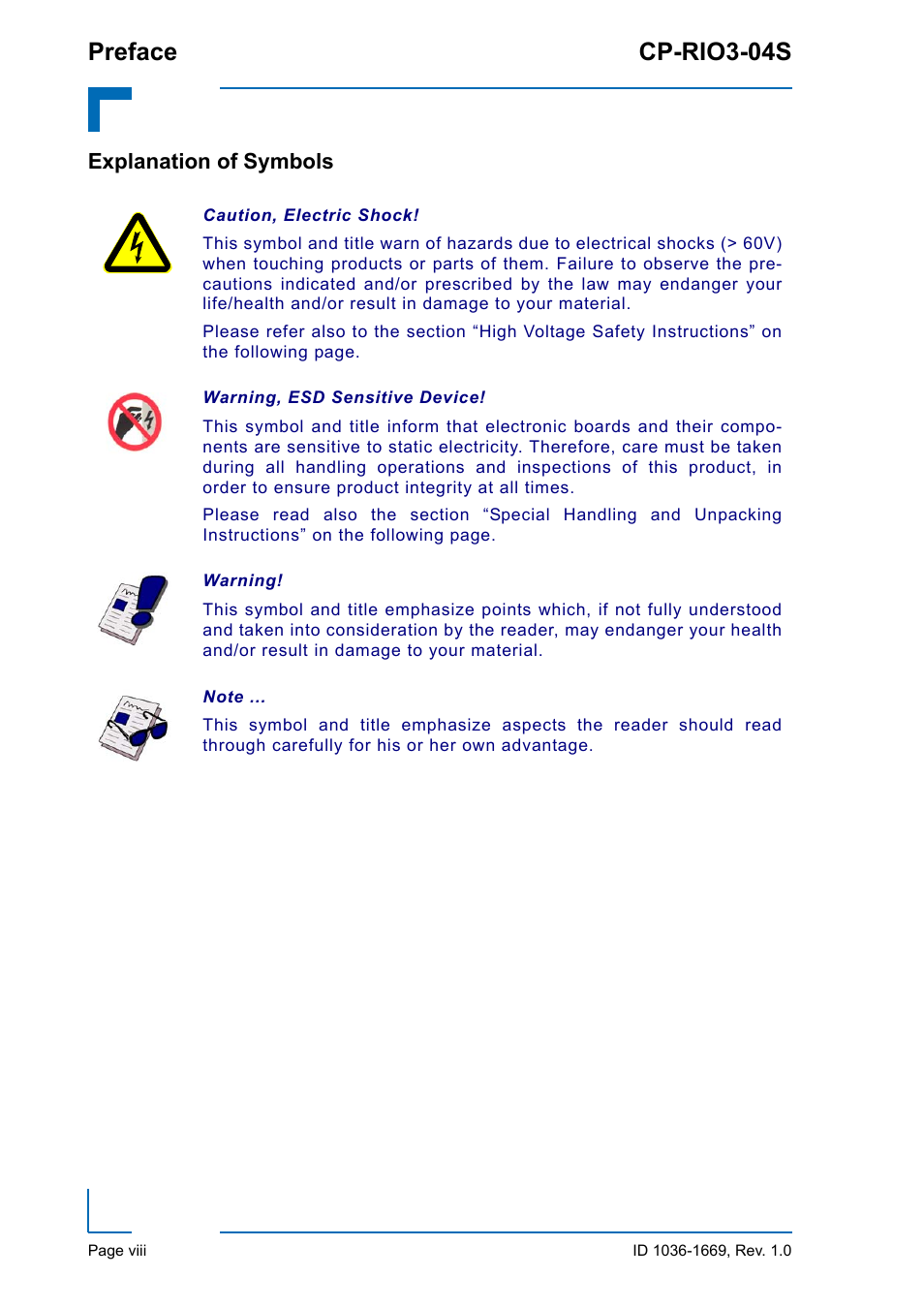 Explanation of symbols, Preface cp-rio3-04s | Kontron CP-RIO3-04S User Manual | Page 8 / 38