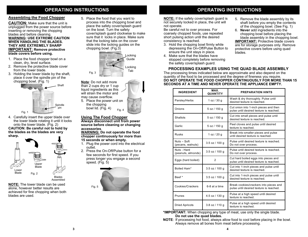 Operating instructions | Bravetti QUAD BLADE FP107H User Manual | Page 4 / 4