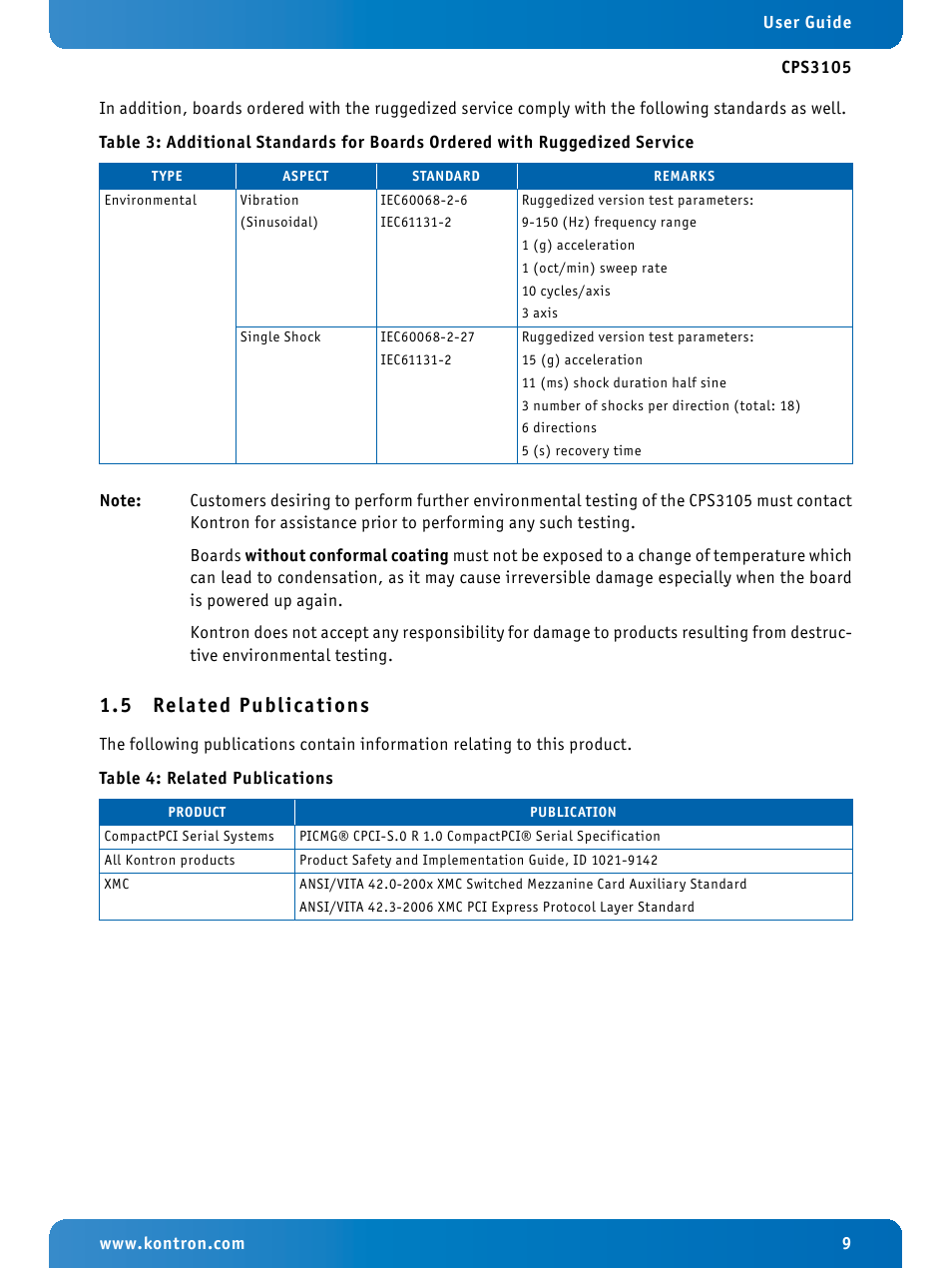 5 related publications, Related publications | Kontron CPS3105 User Manual | Page 9 / 9