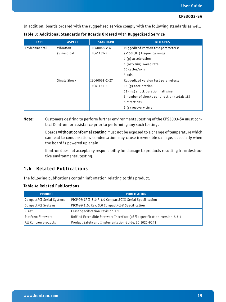 6 related publications, Related publications | Kontron CPS3003-SA User Manual | Page 19 / 19