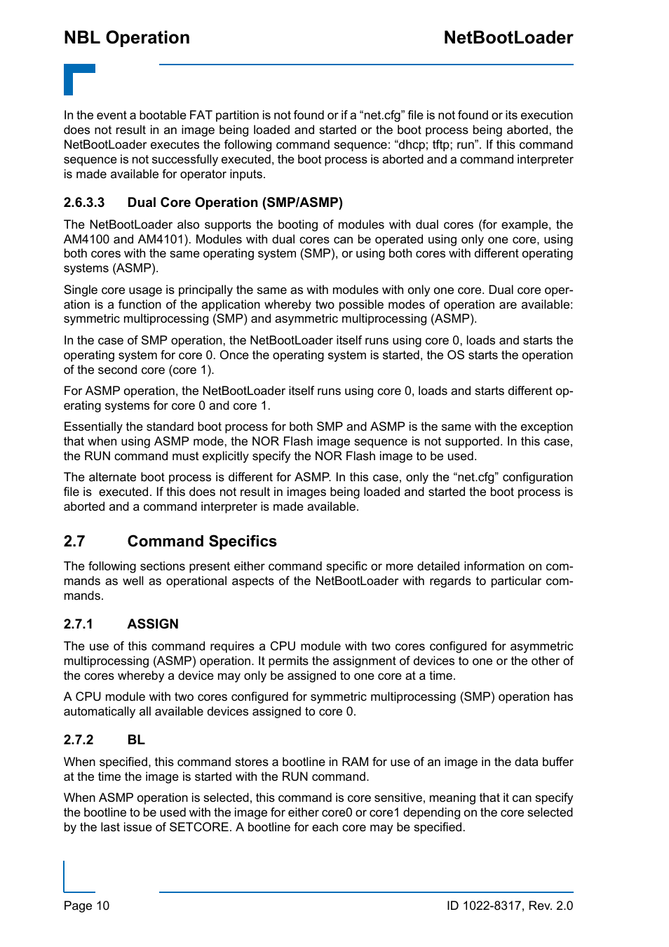 7 command specifics, 1 assign, 2 bl | Assign, Nbl operation netbootloader | Kontron NetBootLoader User Manual | Page 18 / 86