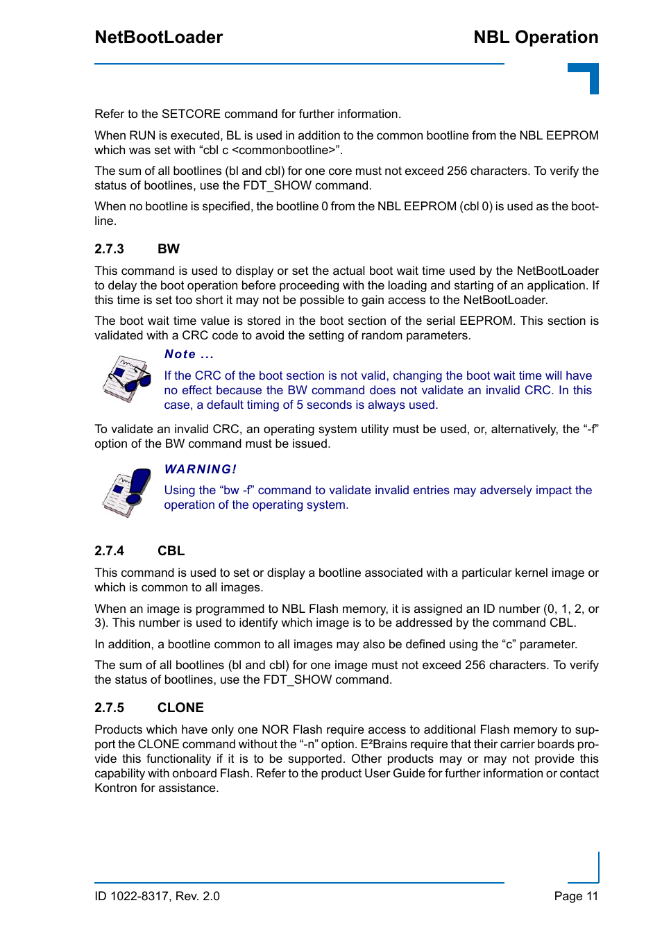 3 bw, 4 cbl, 5 clone | Clone, Nbl operation netbootloader | Kontron NetBootLoader User Manual | Page 19 / 86