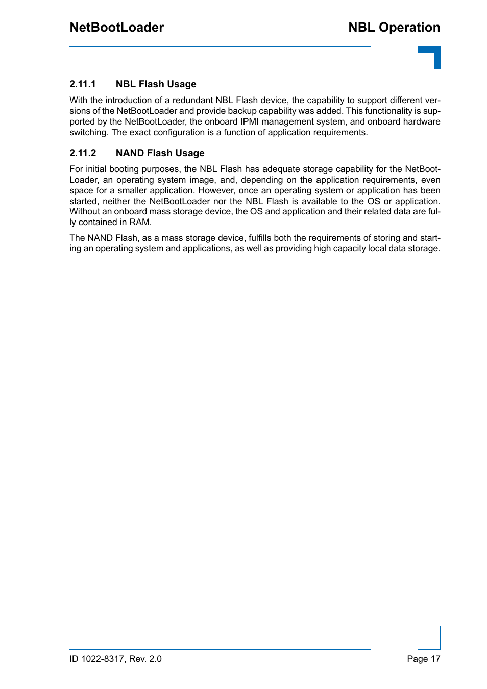 1 nbl flash usage, 2 nand flash usage, 1 nbl flash usage 2.11.2 nand flash usage | Nbl operation netbootloader | Kontron NetBootLoader User Manual | Page 25 / 86