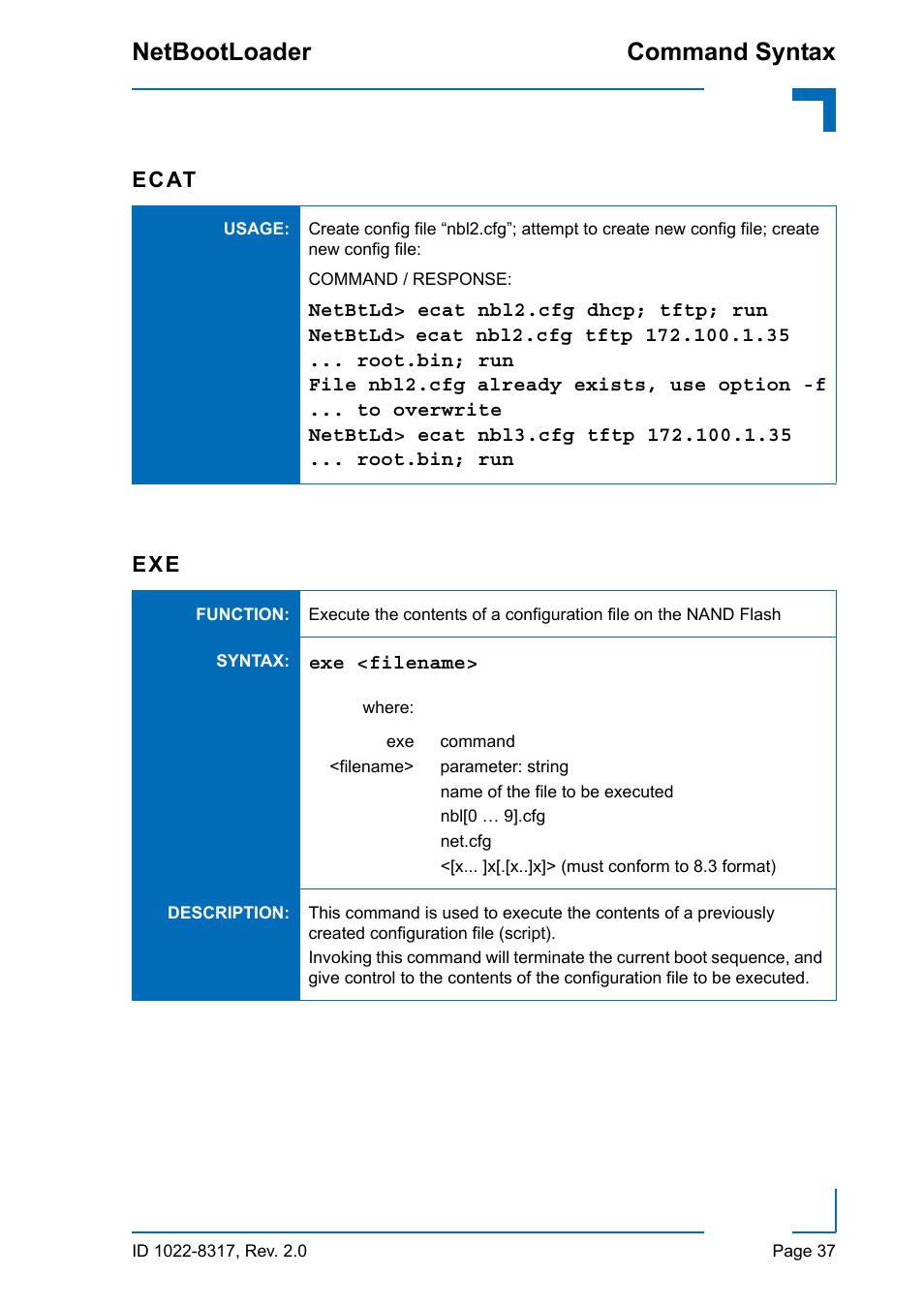 Command syntax netbootloader | Kontron NetBootLoader User Manual | Page 45 / 86
