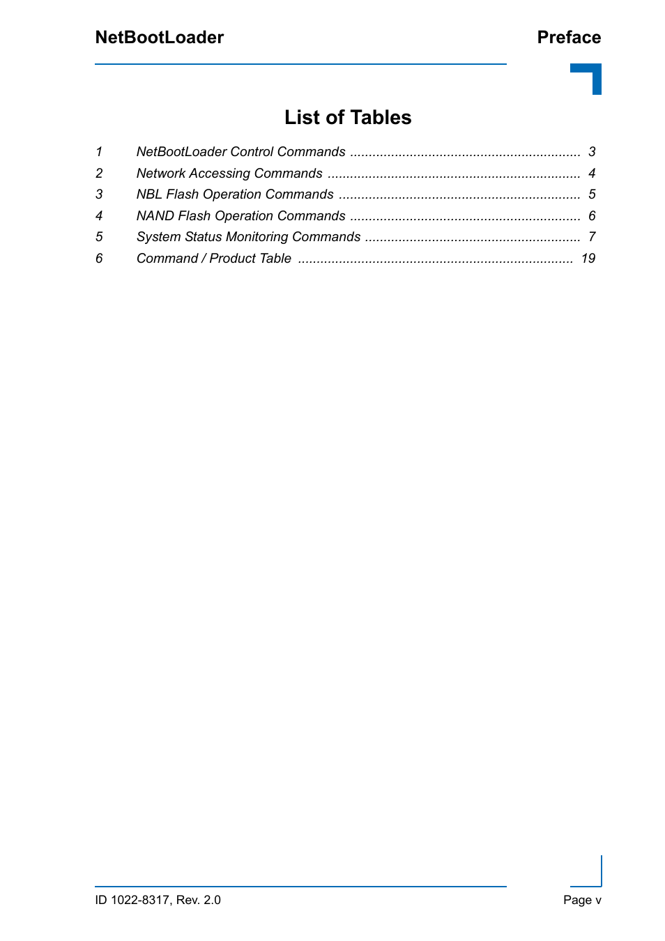List of tables, Netbootloader preface | Kontron NetBootLoader User Manual | Page 5 / 86