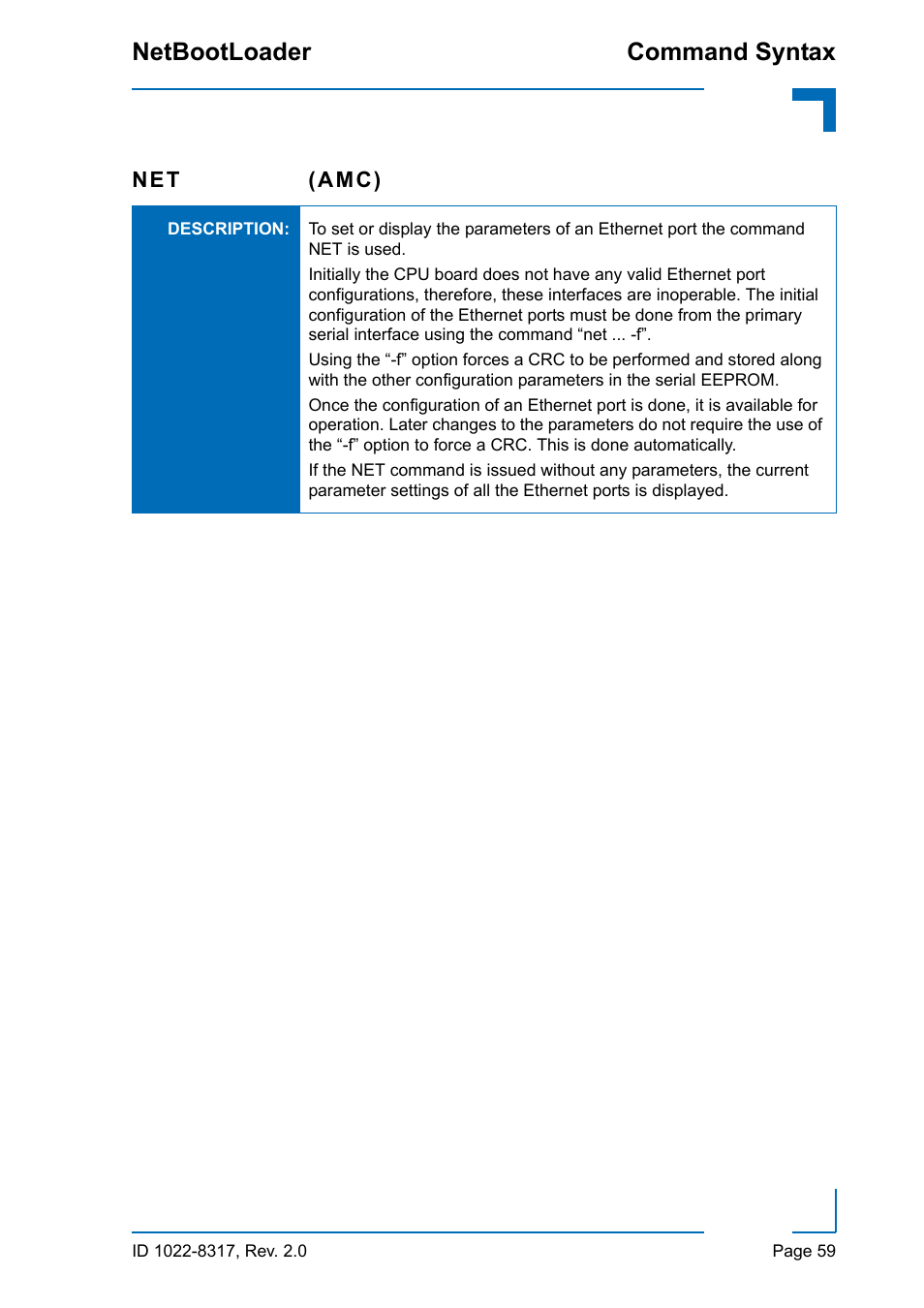 Command syntax netbootloader | Kontron NetBootLoader User Manual | Page 67 / 86