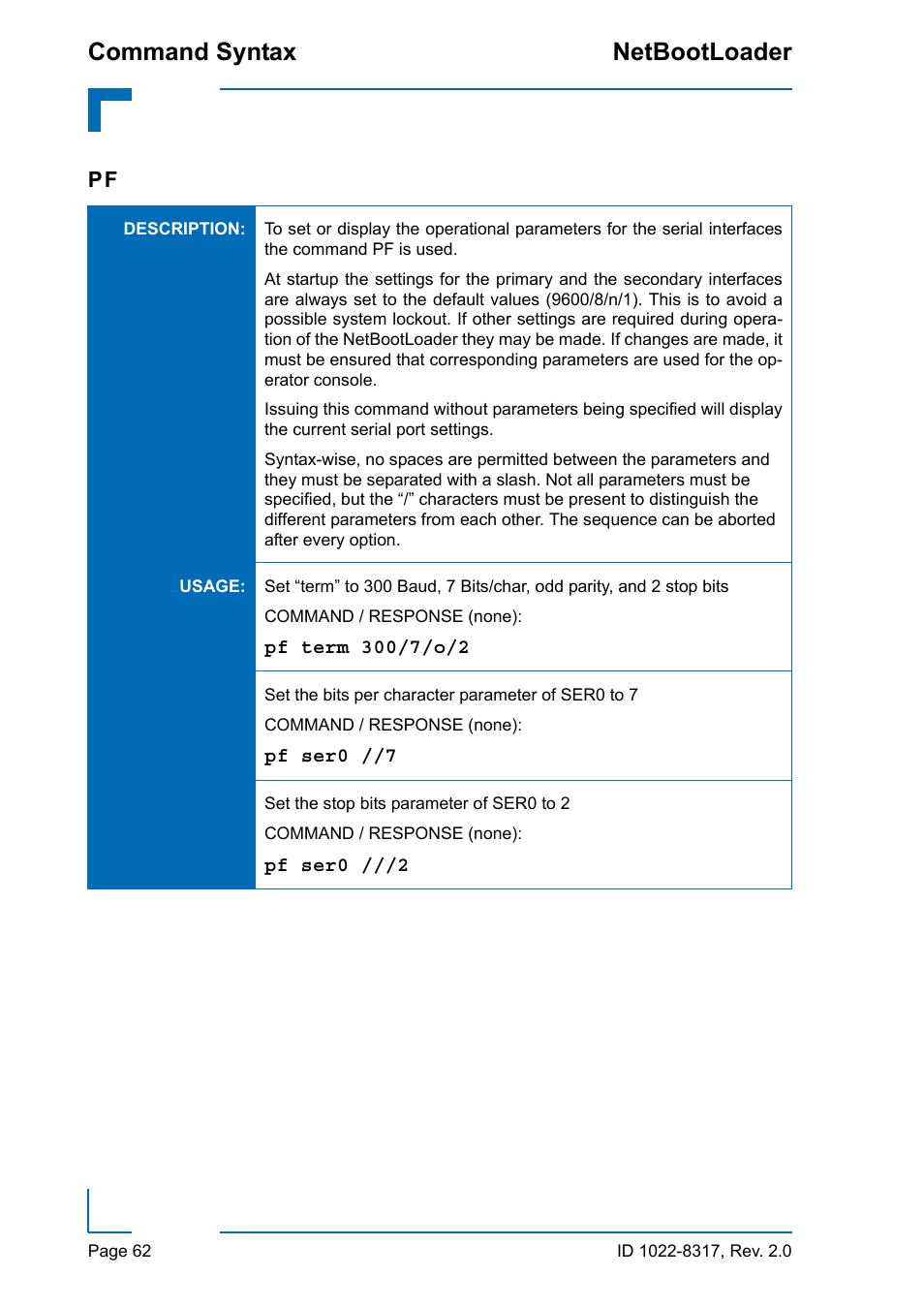 Command syntax netbootloader | Kontron NetBootLoader User Manual | Page 70 / 86