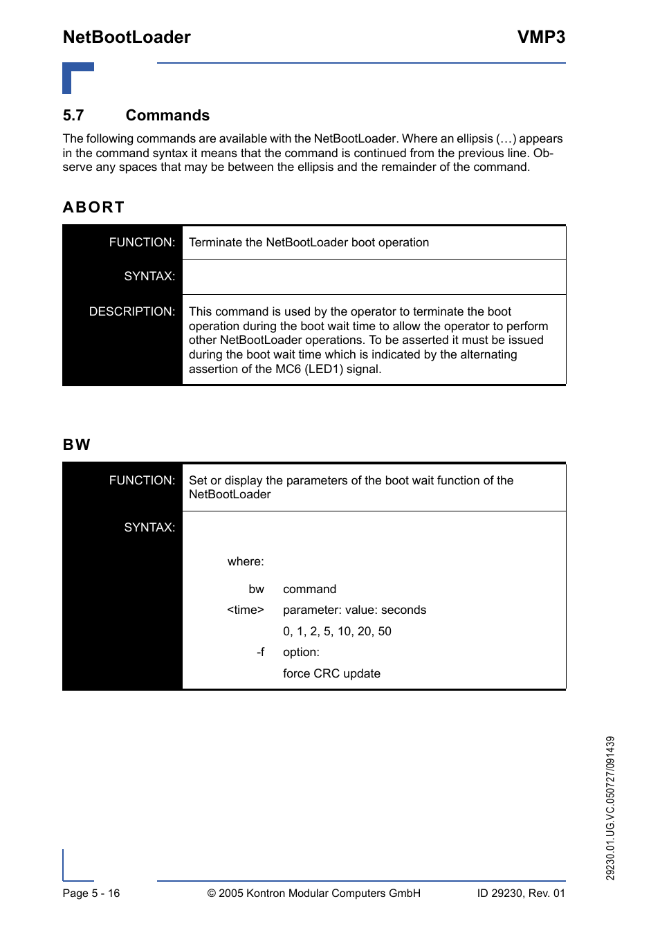 7 commands, 7 commands - 16, Netbootloader vmp3 | Kontron VMP3 User Manual | Page 100 / 154