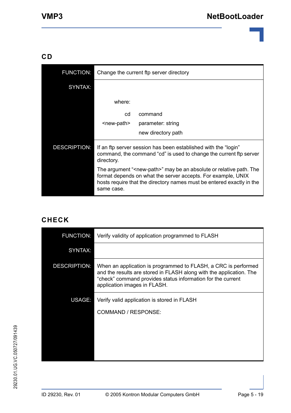 Vmp3 netbootloader, Check | Kontron VMP3 User Manual | Page 103 / 154