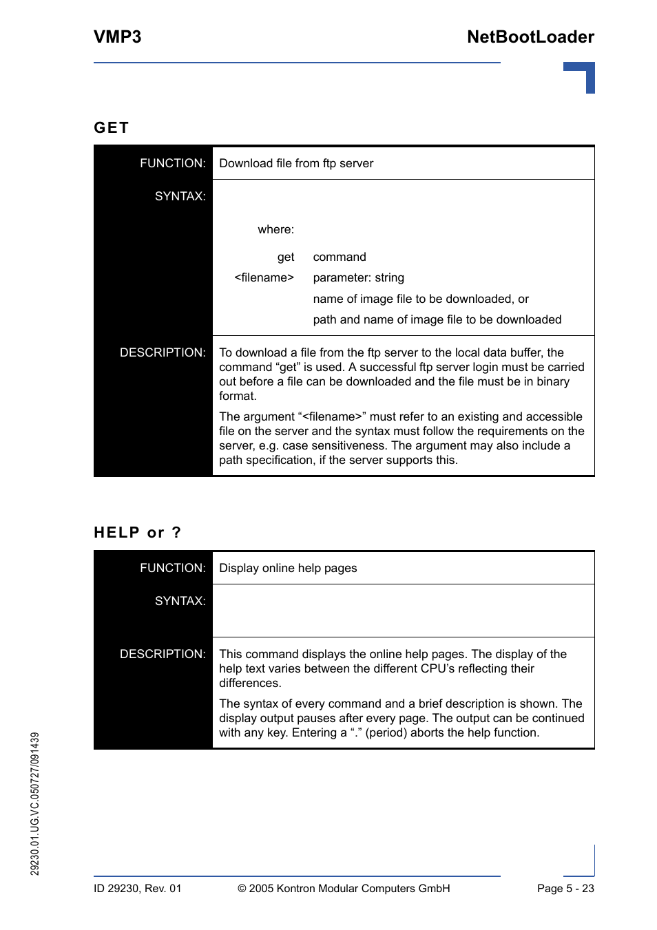 Vmp3 netbootloader, Help or | Kontron VMP3 User Manual | Page 107 / 154