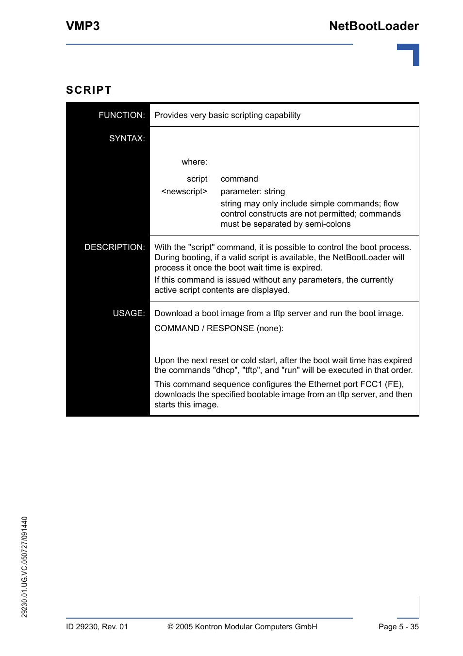 Vmp3 netbootloader, Script | Kontron VMP3 User Manual | Page 119 / 154
